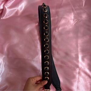 Fendi Black and Gold Calf Leather Studded Bag Strap